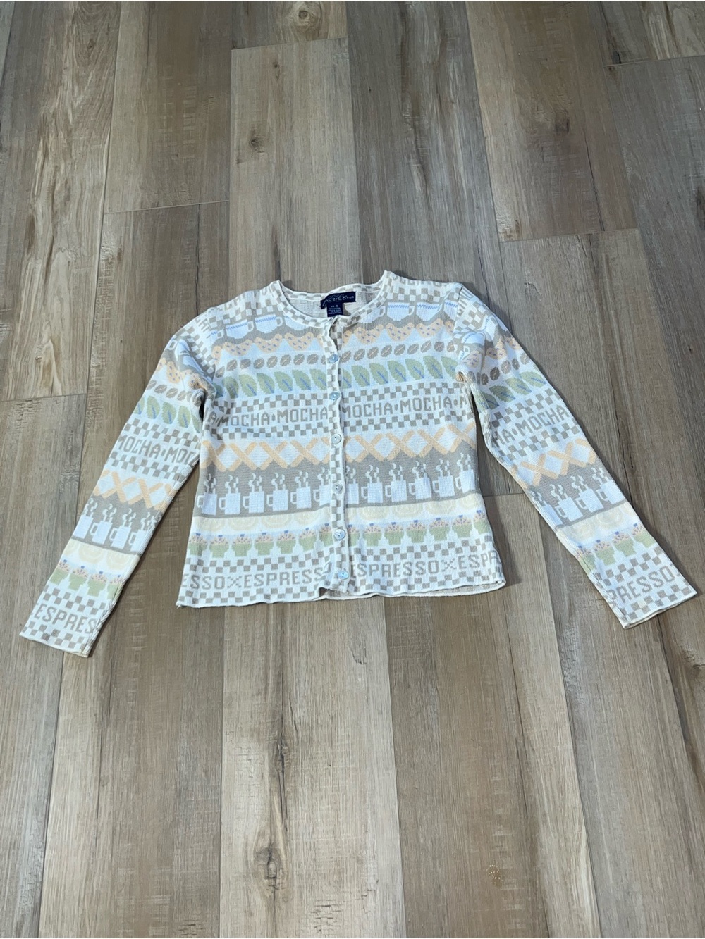 Eagle’s Eye Women’s Mocha Espresso Coffe Themed Cotton Cardigan Sweater Size S